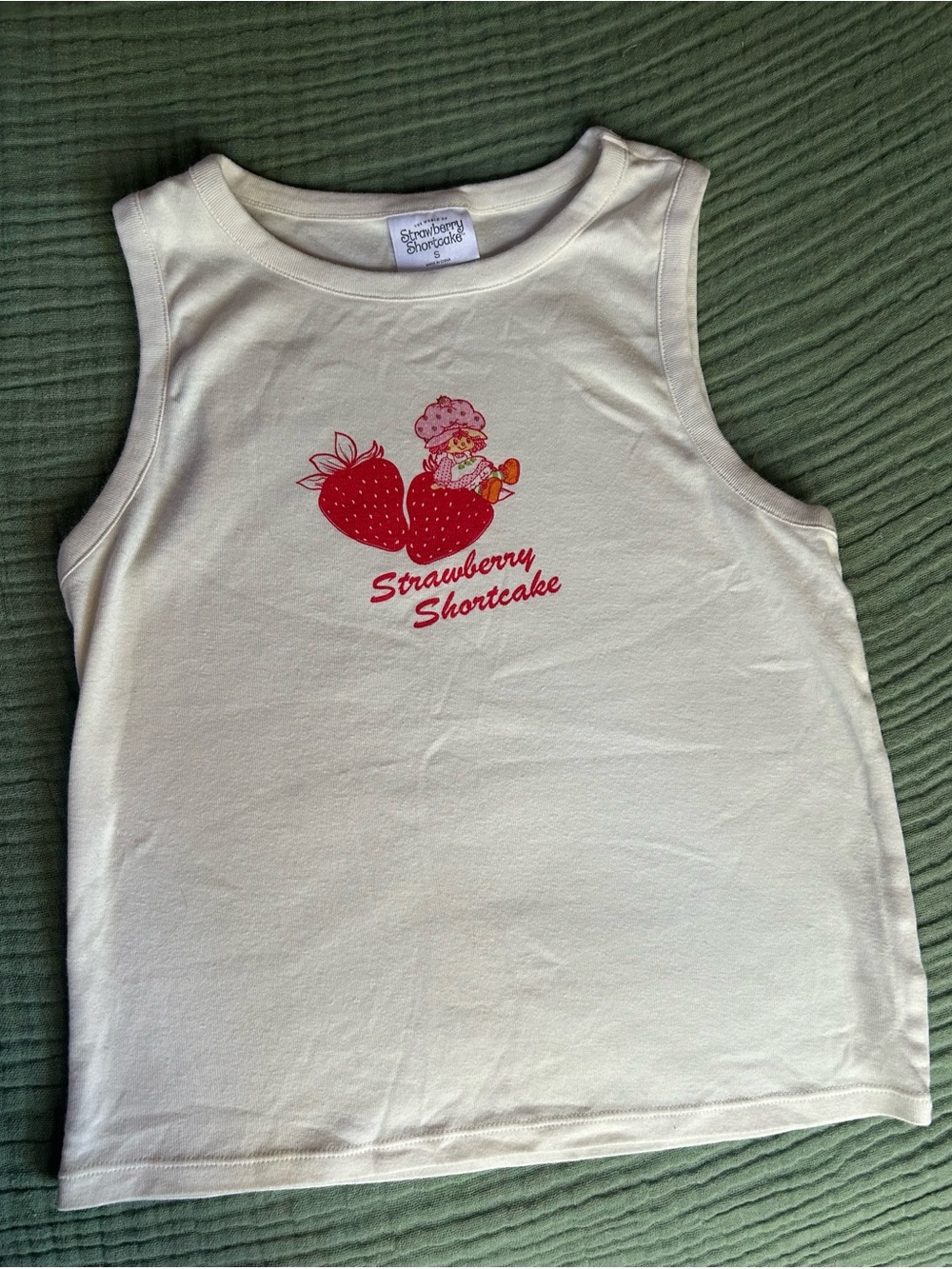 Grayson Threads Cream Tank Top with Red Strawberry Shortcake Graphic
